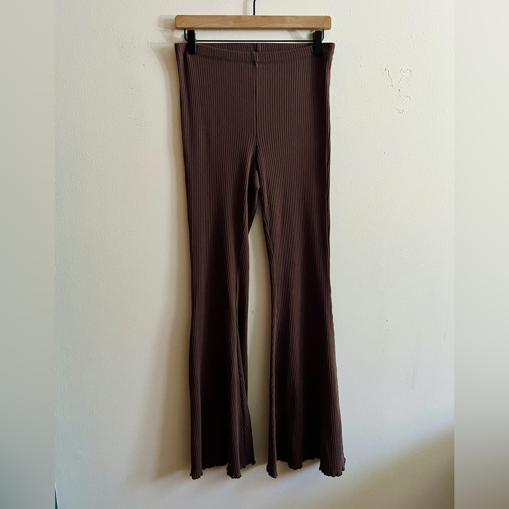 Aerie Chocolate Ribbed Flare Pants